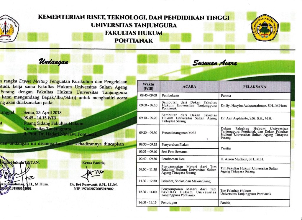 Expose Meeting Fakultas Hukum Untan & Fakultas Hukum Untirtayasa