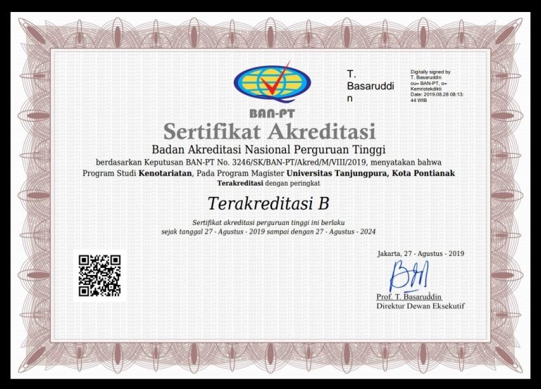 Prodi Magister Kenotariatan Fakultas Hukum Untan Terakreditasi B